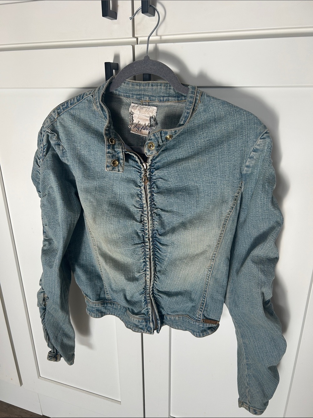 Vintage Baby Phat Light Blue Denim Ruched Zip Jacket